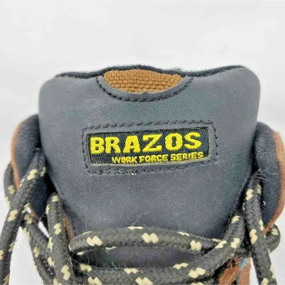 Brazos Work Force Series Boys Boots Brown Black Mid Top Lace Up Leather 6 M